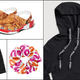 Clockwise from top left: KFC Crocs; Chipotle hoodie; Dunkin' scrunchie; Travis Scott McDonald's shorts